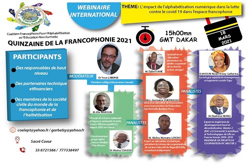 Webinaire sur le thème : « Impact de l’alphabétisation numérique dans la lutte contre la covid-19 dans l’espace francophone »  (Vidéo)